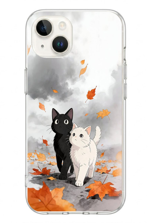 İphone 13/14 Uyumlu Sonbahar Kedileri Baskılı Silikon Kılıf