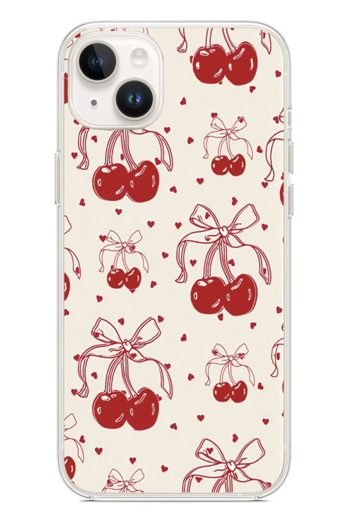 İphone 14 Plus Uyumlu Kiraz Bukleleri Baskılı Silikon Kılıf