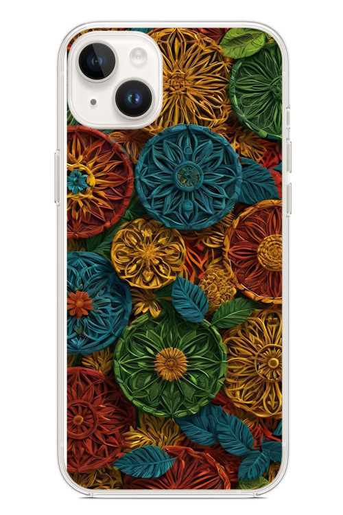 İphone 14 Plus Uyumlu Hasır Örgü Çiçekler Baskılı Silikon Kılıf