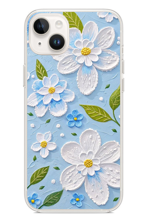İphone 14 Plus Uyumlu Mavi Papatyalar Baskılı Silikon Kılıf