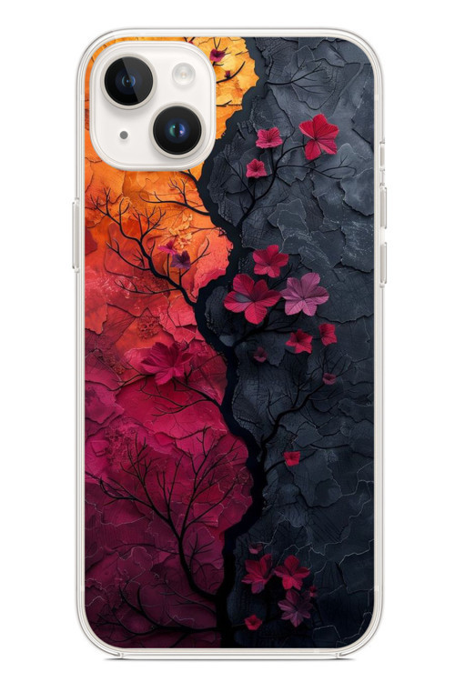 İphone 14 Plus Uyumlu Yaprak Geçişkenliği Baskılı Silikon Kılıf