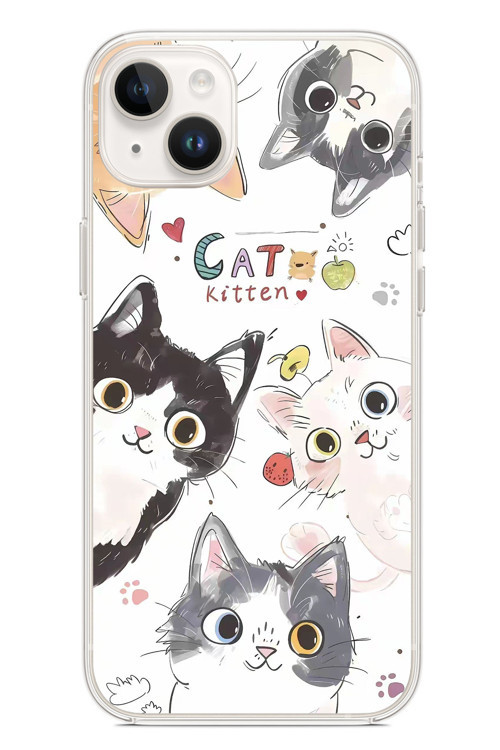 İphone 14 Plus Uyumlu Sevimli Kediler Baskılı Silikon Kılıf
