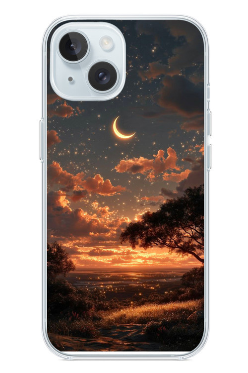 İphone 15 Uyumlu Ay Gecesi Baskılı Silikon Kılıf