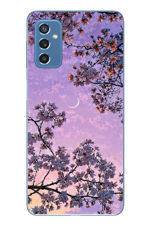 Samsung Galaxy M52 Uyumlu Mor Gökyüzülü Ağaç Baskılı Silikon Kılıf