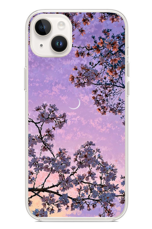 İphone 14 Plus Uyumlu Mor Gökyüzülü Ağaç Baskılı Silikon Kılıf
