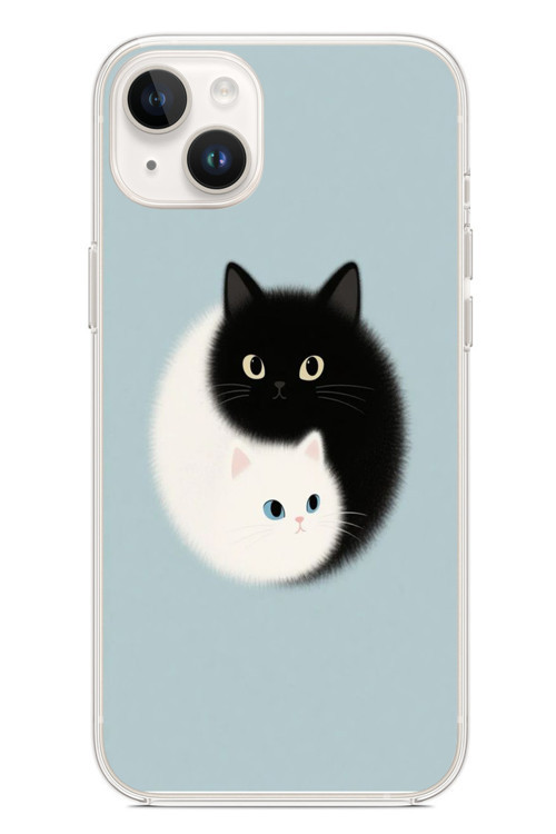İphone 14 Plus Uyumlu Yin Yang Kediler Baskılı Silikon Kılıf