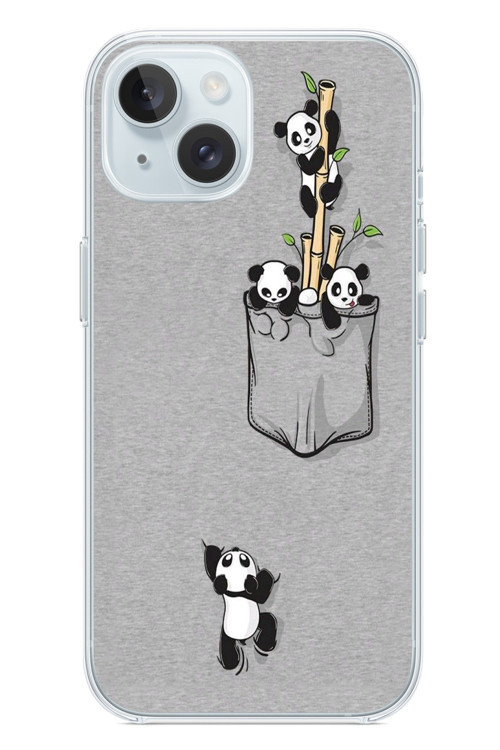 İphone 15 Uyumlu Cepli Panda Baskılı Silikon Kılıf
