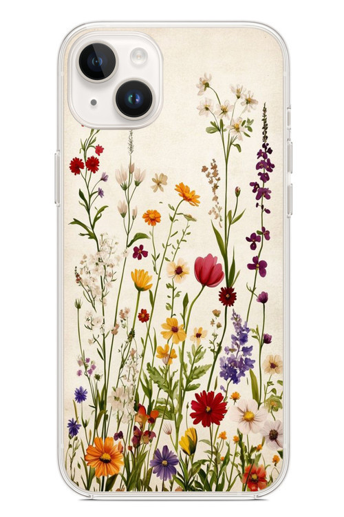 İphone 14 Plus Uyumlu Zarif Çiçekler Baskılı Silikon Kılıf