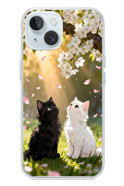 İphone 15 Uyumlu İlkbahar Kedileri Baskılı Silikon Kılıf
