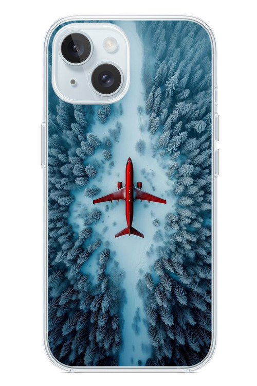 İphone 15 Uyumlu Kış Ortasında Uçak Baskılı Silikon Kılıf