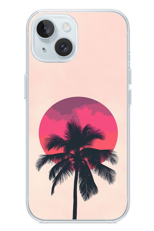 İphone 15 Uyumlu Palmiye Kırmızı Ay Baskılı Silikon Kılıf