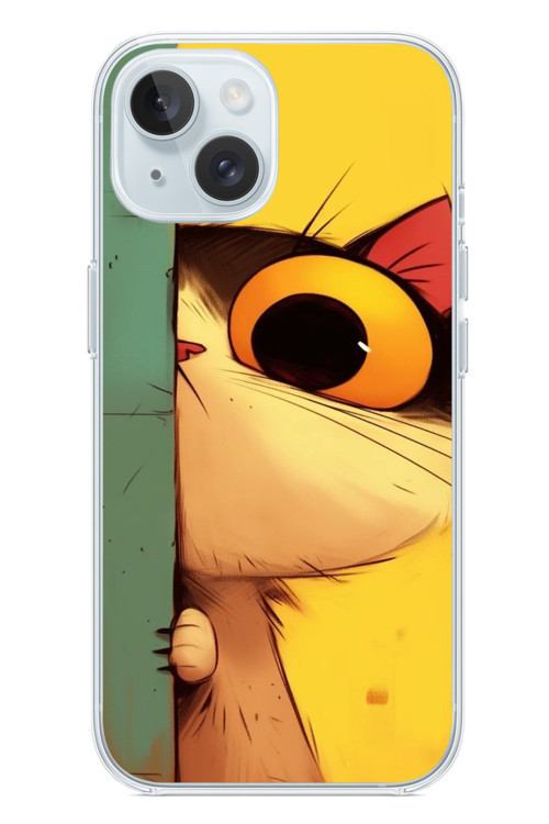 İphone 15 Uyumlu Tek Gözlü Kedi Baskılı Silikon Kılıf