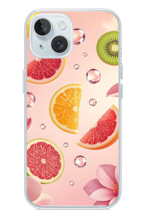 İphone 15 Uyumlu Meyve Dilimleri Baskılı Silikon Kılıf
