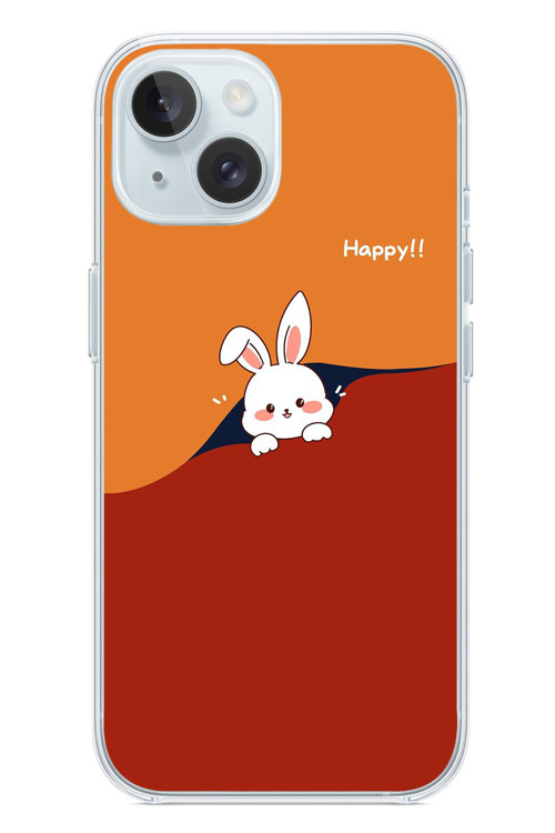 İphone 15 Uyumlu Mutlu Tavşan Baskılı Silikon Kılıf