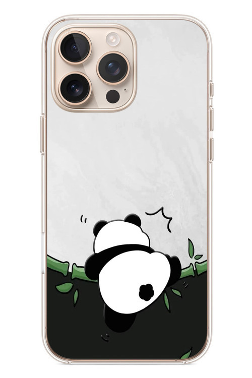 İphone 16 Pro Max Uyumlu Bambuya Çıkan Panda Baskılı Silikon Kılıf