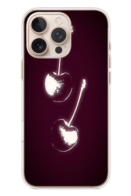 İphone 16 Pro Max Uyumlu İki Kiraz Baskılı Silikon Kılıf