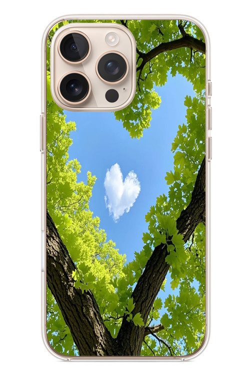 İphone 16 Pro Max Uyumlu Kalpli Ağaç Baskılı Silikon Kılıf