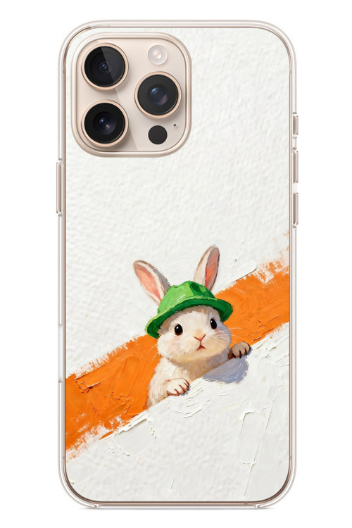 İphone 16 Pro Max Uyumlu Yeşil Şapkalı Tavşan Baskılı Silikon Kılıf
