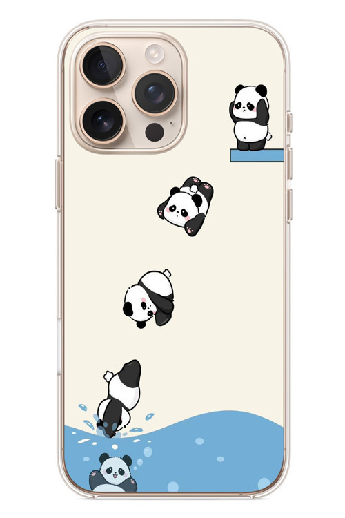 İphone 16 Pro Max Uyumlu Yüzen Pandalar Baskılı Silikon Kılıf