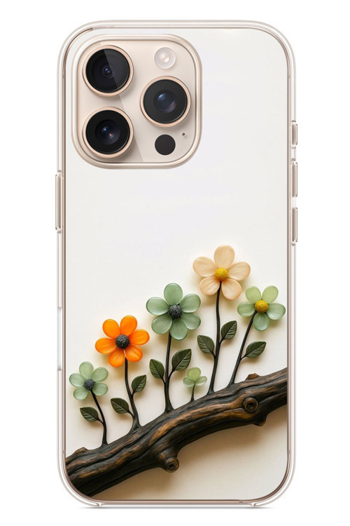 İphone 16 Pro Uyumlu Dalda Açan Çiçekler Baskılı Silikon Kılıf
