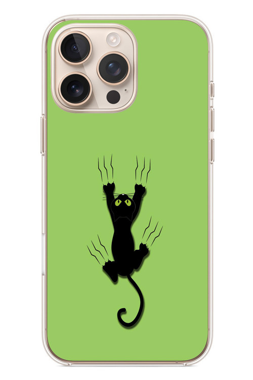 İphone 16 Pro Max Uyumlu Tutunan Kedi Baskılı Silikon Kılıf