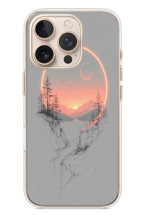 İphone 16 Pro Uyumlu Günbatımı Mermer Desenli Baskılı Silikon Kılıf