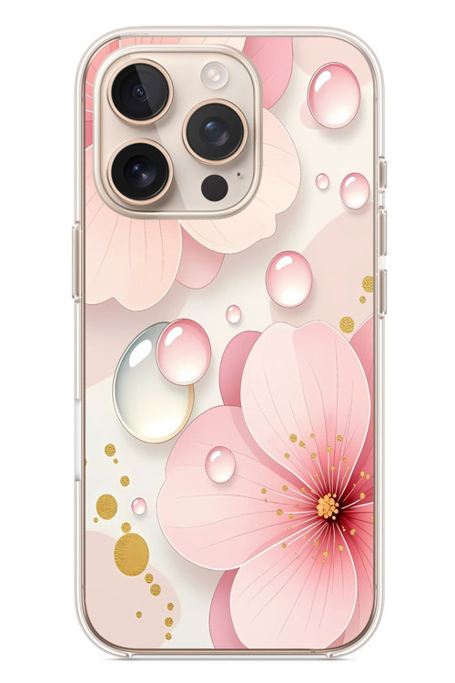 İphone 16 Pro Uyumlu Damlalı Çiçekler Baskılı Silikon Kılıf