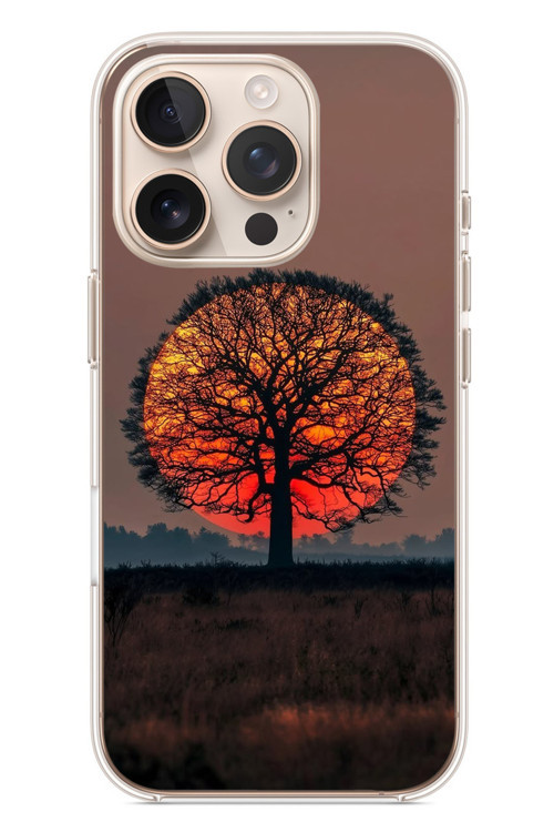 İphone 16 Pro Uyumlu Güneşe Denk Gelen Ağaç Baskılı Silikon Kılıf