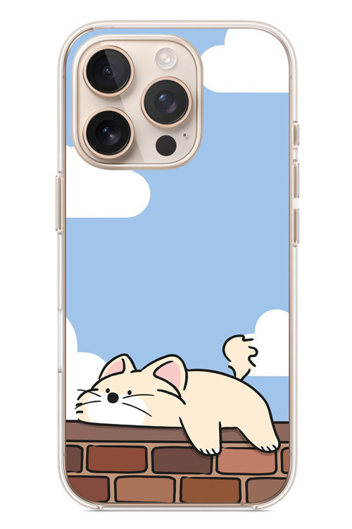 İphone 16 Pro Uyumlu Duvar Üstünde Kedi Baskılı Silikon Kılıf