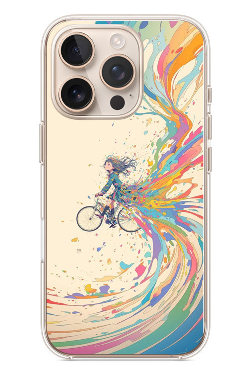 İphone 16 Pro Uyumlu Rengarenk Bisikletli Kız Baskılı Silikon Kılıf