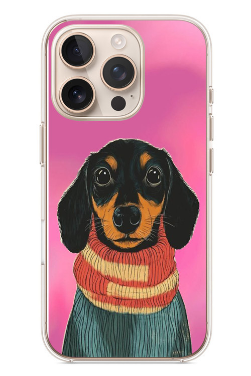 İphone 16 Pro Uyumlu Sevimli Siyah Köpek Baskılı Silikon Kılıf