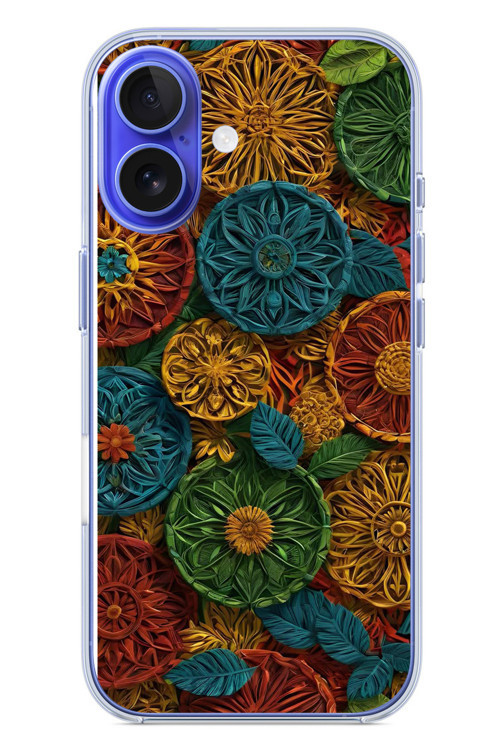 İphone 16 Uyumlu Hasır Örgü Çiçekler Baskılı Silikon Kılıf