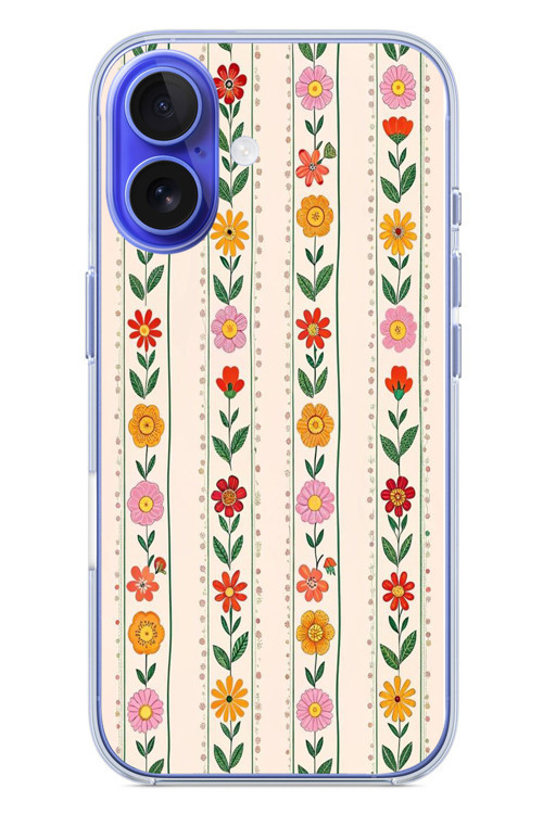 İphone 16 Uyumlu Çiçekler ve Yaprakları Baskılı Silikon Kılıf
