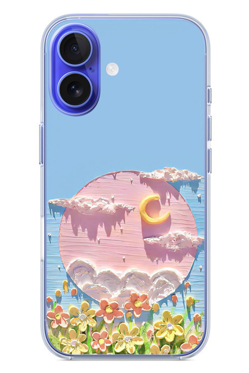 İphone 16 Uyumlu Çiçekli Ay Baskılı Silikon Kılıf
