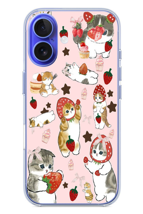 İphone 16 Uyumlu Çilekli Kediler Baskılı Silikon Kılıf