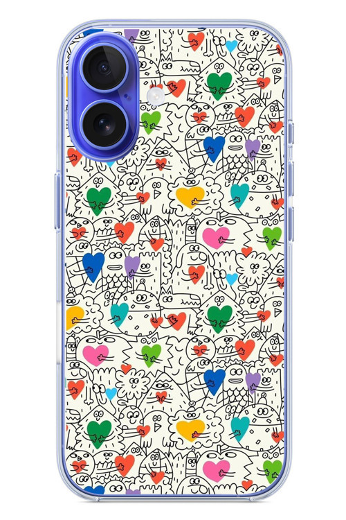 İphone 16 Uyumlu Kalp Çizgileri Karışık Baskılı Silikon Kılıf