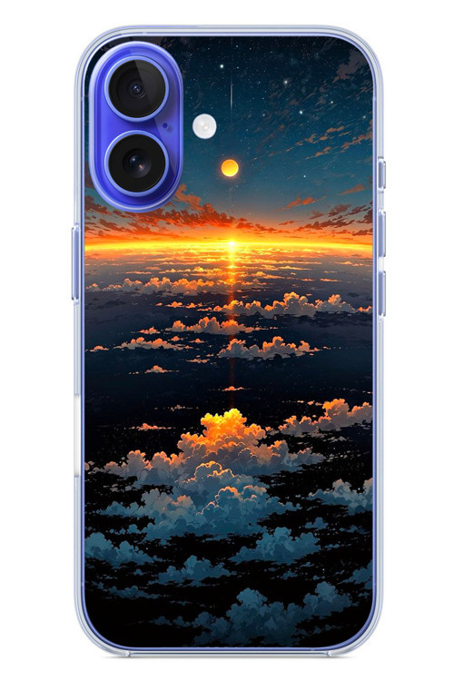 İphone 16 Uyumlu Gün Batımı ve Ay Baskılı Silikon Kılıf