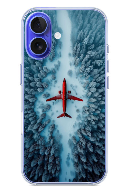 İphone 16 Uyumlu Kış Ortasında Uçak Baskılı Silikon Kılıf