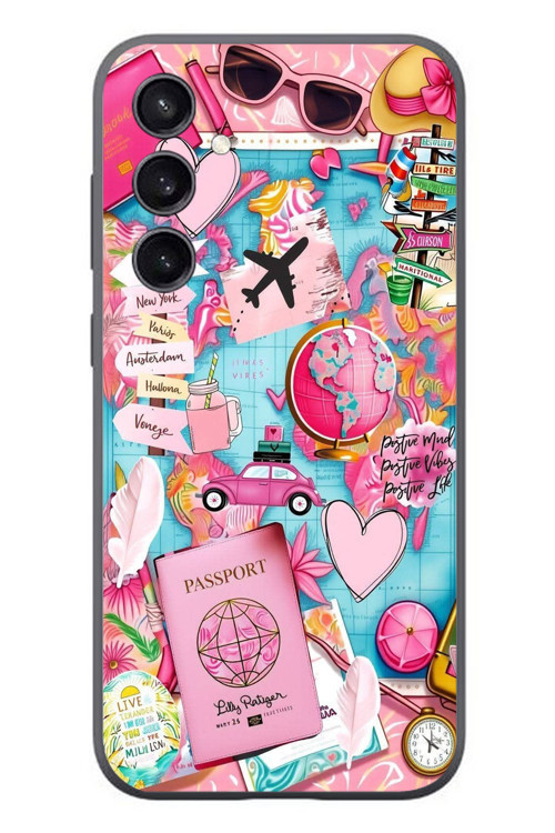 Samsung Galaxy S23 Uyumlu Pembe Seyahat Baskılı Silikon Kılıf