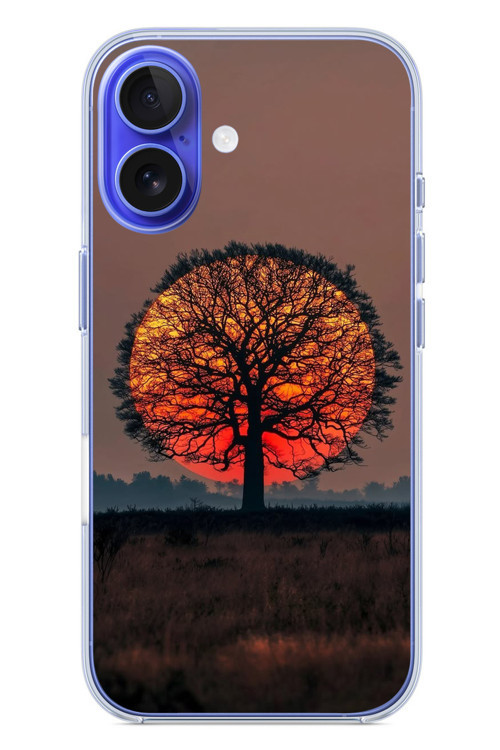 İphone 16 Uyumlu Güneşe Denk Gelen Ağaç Baskılı Silikon Kılıf