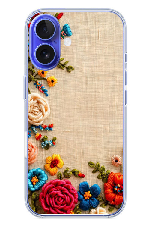 İphone 16 Uyumlu İşlemeli İğne Oyası Baskılı Silikon Kılıf