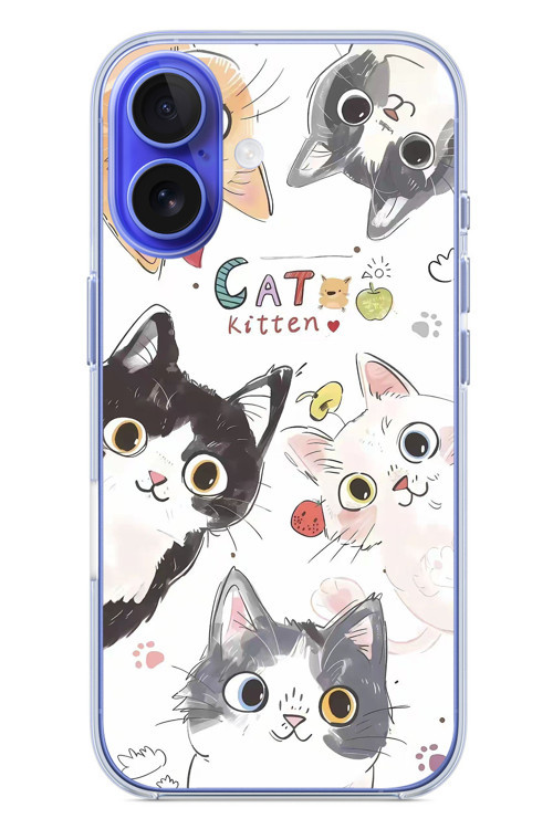 İphone 16 Uyumlu Sevimli Kediler Baskılı Silikon Kılıf