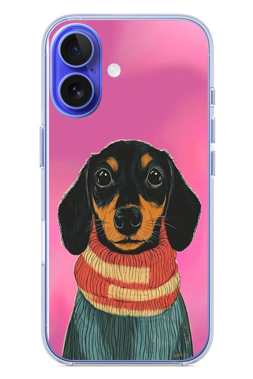 İphone 16 Uyumlu Sevimli Siyah Köpek Baskılı Silikon Kılıf