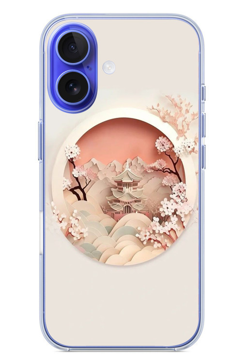 İphone 16 Uyumlu Manzar Retro Yuvarlak Baskılı Silikon Kılıf