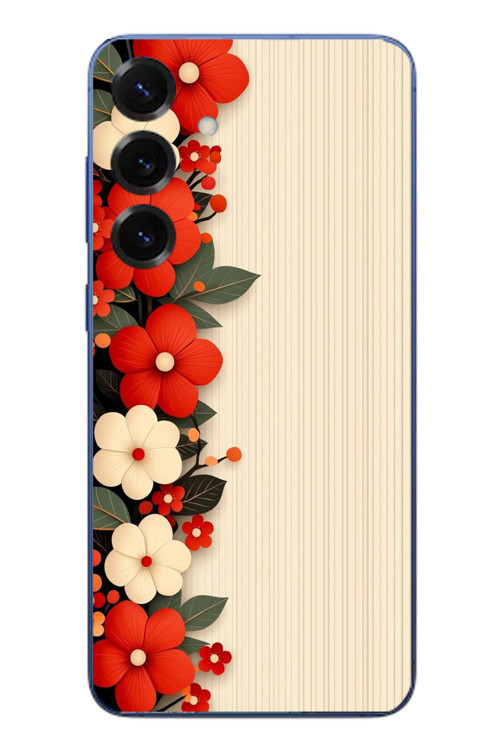 Samsung Galaxy S25 Plus Uyumlu Kırmızı Beyaz Çiçekler Baskılı Silikon Kılıf