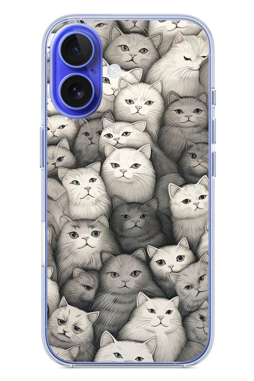 İphone 16 Uyumlu Kara Kalem Kediler Baskılı Silikon Kılıf