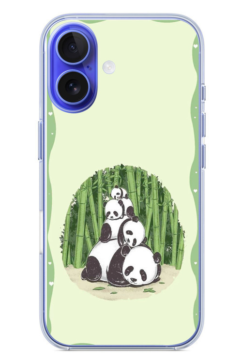 İphone 16 Uyumlu Panda Ailesi Baskılı Silikon Kılıf