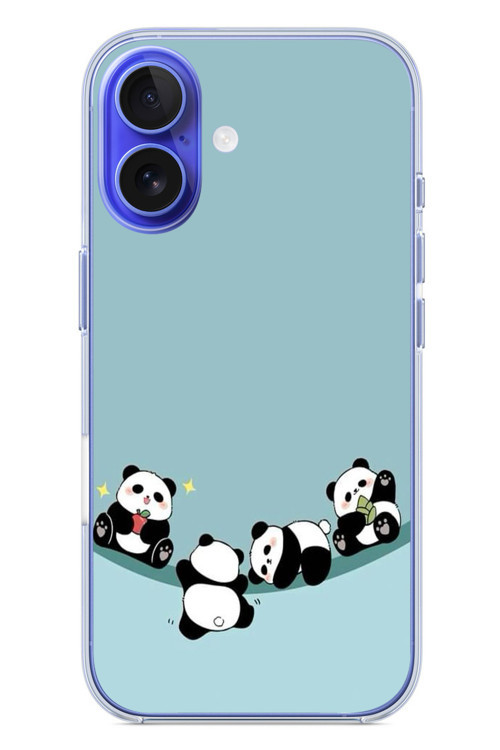 İphone 16 Uyumlu Panda Ailesi Baskılı Silikon Kılıf