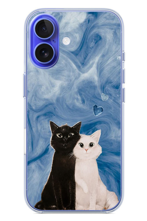 İphone 16 Uyumlu Siyah ve Beyaz Kedi Baskılı Silikon Kılıf