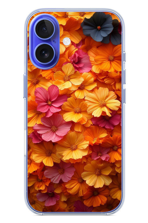 İphone 16 Uyumlu Sarı Pembe Çiçekler Baskılı Silikon Kılıf